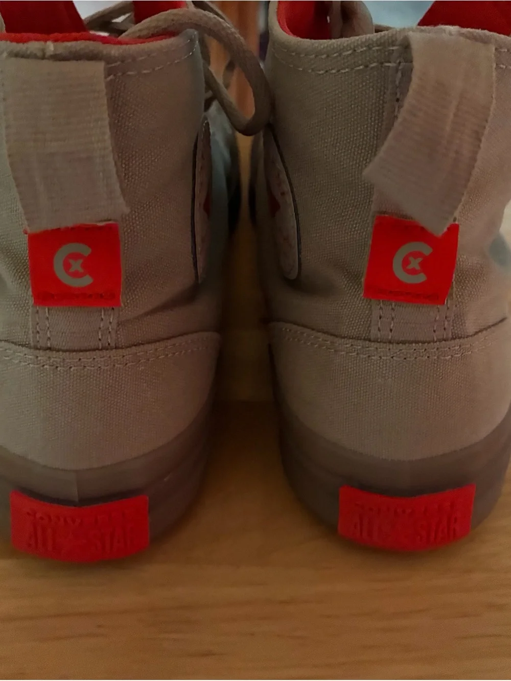 Converse Mid-Top Sneakers in Taupe with Red Star Accent